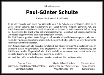 Traueranzeige von Paul-Günter Schulte von Rheinische Post