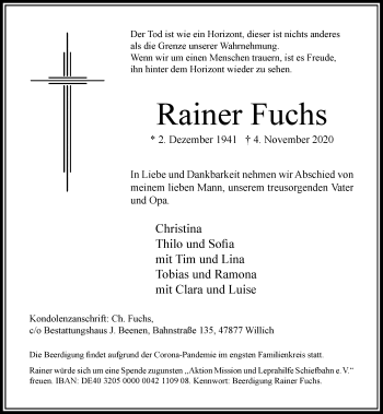 Traueranzeige von Rainer Fuchs von Rheinische Post