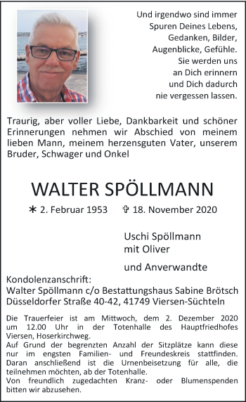 Traueranzeige von Walter Spöllmann von Rheinische Post