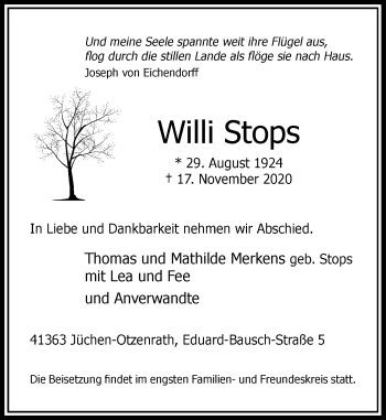 Traueranzeige von Willi Stops von Rheinische Post