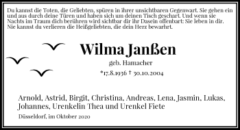 Traueranzeige von Wilma Janßen von Rheinische Post