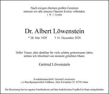 Traueranzeige von Albert Löwenstein von Rheinische Post