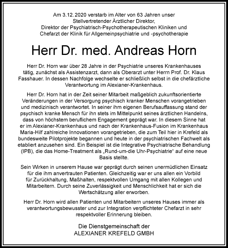  Traueranzeige für Andreas Horn vom 19.12.2020 aus Rheinische Post