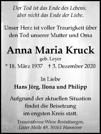 Traueranzeige von Anna Maria Kruck von Rheinische Post