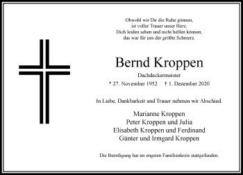 Traueranzeige von Bernd Kroppen von Rheinische Post