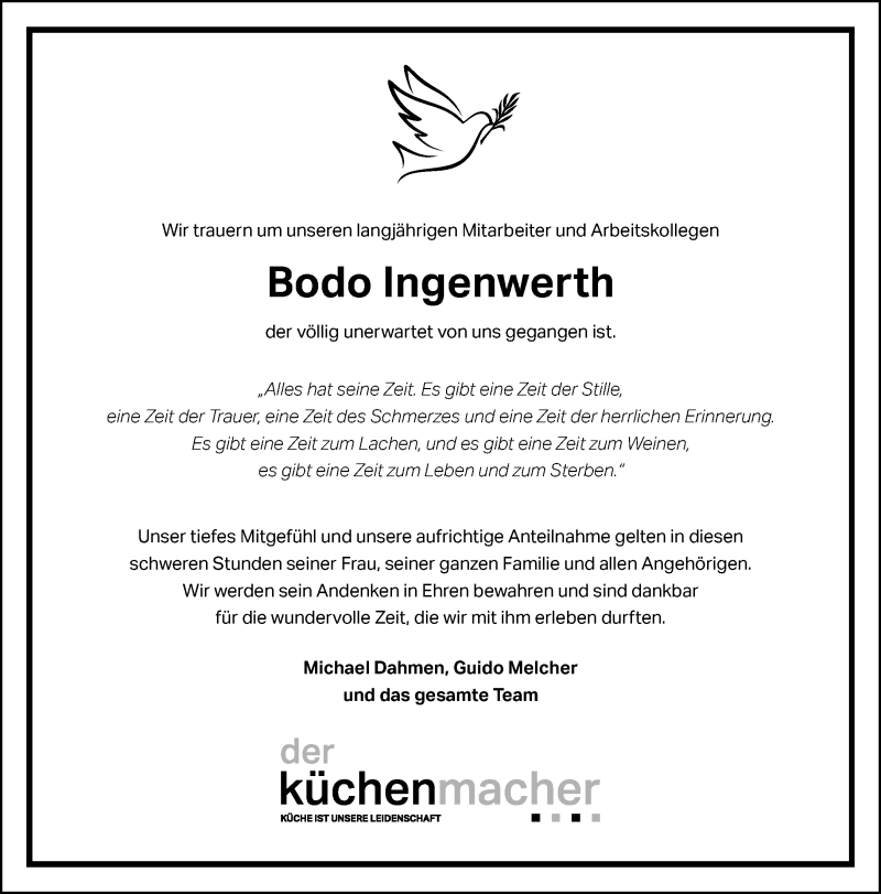  Traueranzeige für Bodo Ingenwerth vom 02.12.2020 aus Rheinische Post