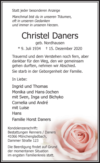 Traueranzeige von Christel Daners von Rheinische Post