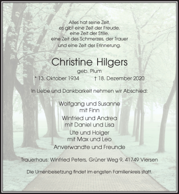 Traueranzeige von Christine Hilgers von Rheinische Post
