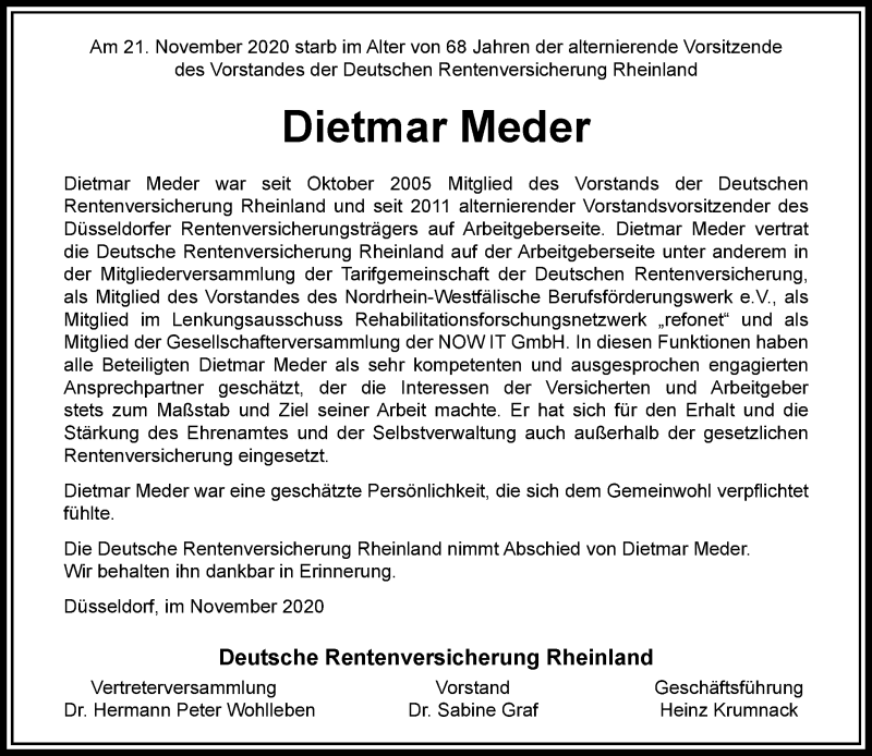  Traueranzeige für Dietmar Meder vom 05.12.2020 aus Rheinische Post