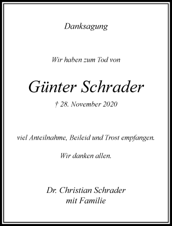 Traueranzeige von Günter Schrader von Rheinische Post