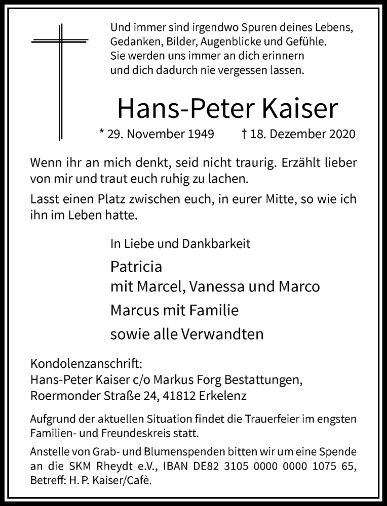 het einde ongerustheid Ontdekking Alle Traueranzeigen für Hans-Peter Kaiser | trauer.rp-online.de