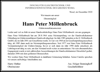 Traueranzeige von Hans Peter Möllenbruck von Rheinische Post