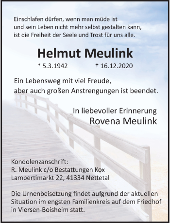Traueranzeige von Helmut Meulink von Rheinische Post