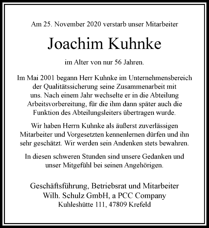  Traueranzeige für Joachim Kuhnke vom 05.12.2020 aus Rheinische Post
