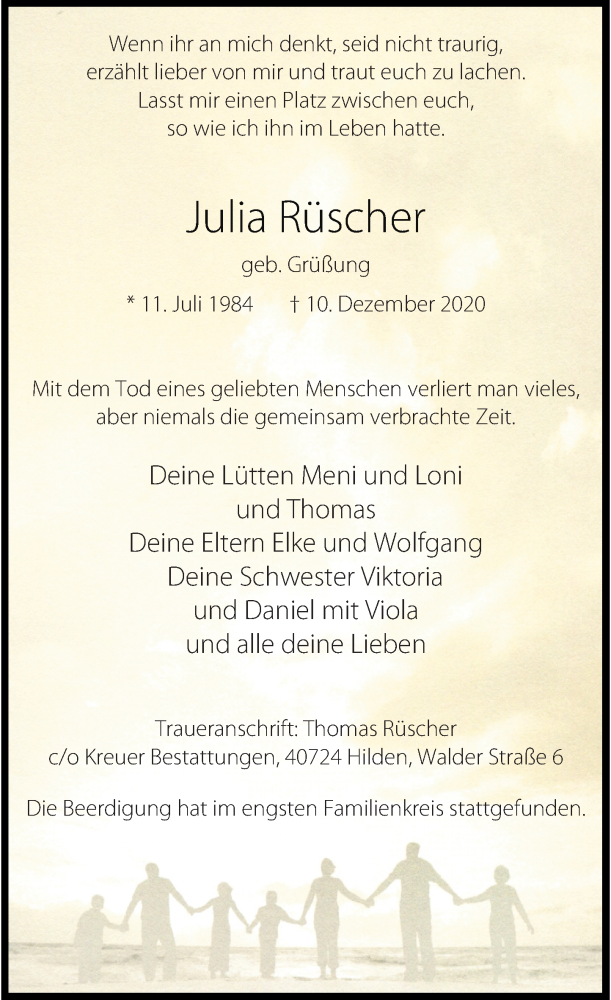  Traueranzeige für Julia Rüscher vom 19.12.2020 aus Rheinische Post