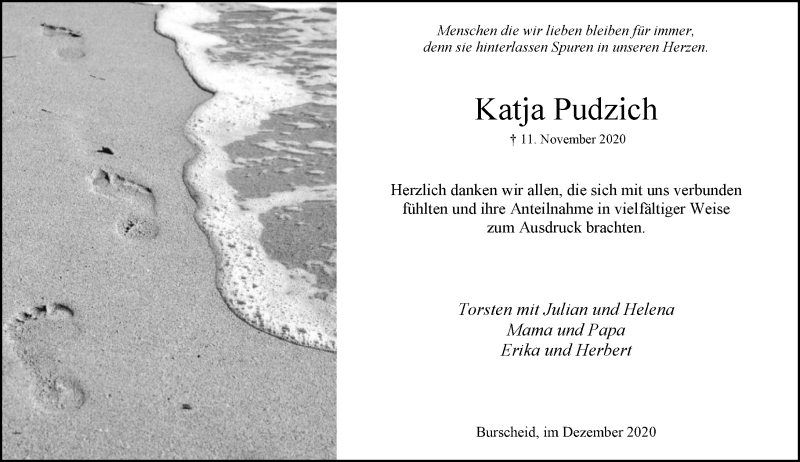  Traueranzeige für Katja Pudzich vom 19.12.2020 aus Rheinische Post