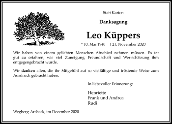 Traueranzeige von Leo Küppers von Rheinische Post