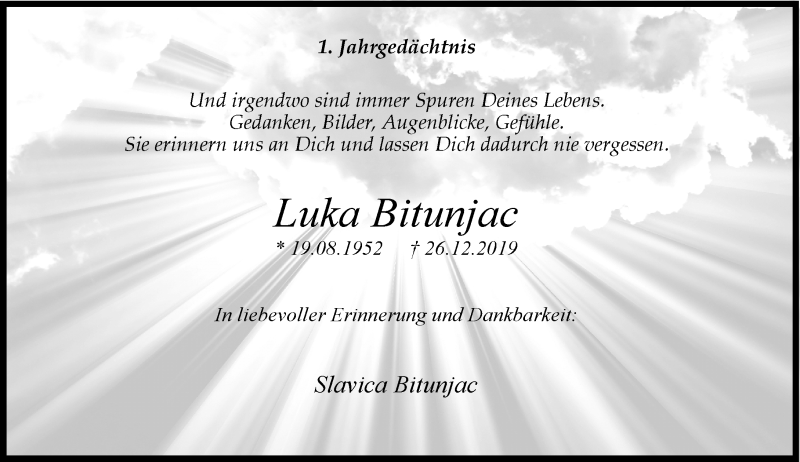  Traueranzeige für Luka Bitunjac vom 28.12.2020 aus Rheinische Post