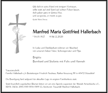 Traueranzeige von Manfred Maria Gottfried Hallerbach von Rheinische Post