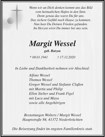 Traueranzeige von Margit Wessel von Rheinische Post