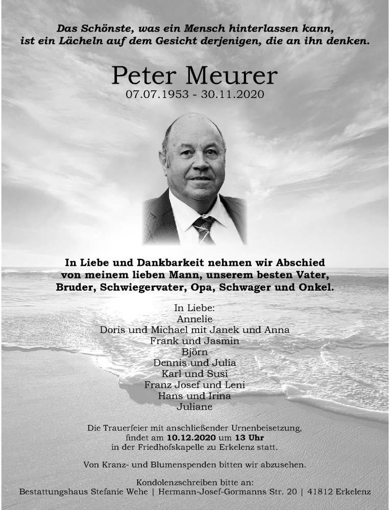  Traueranzeige für Peter Meurer vom 05.12.2020 aus Rheinische Post