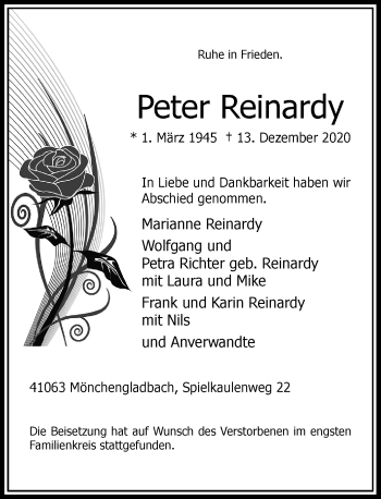 Traueranzeige von Peter Reinardy von Rheinische Post