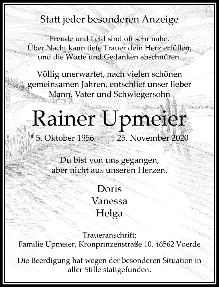  Traueranzeige für Rainer Upmeier vom 03.12.2020 aus Rheinische Post
