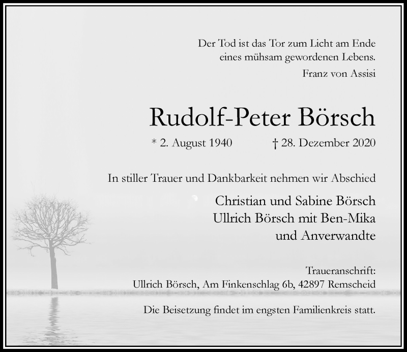  Traueranzeige für Rudolf-Peter Börsch vom 02.01.2021 aus Rheinische Post