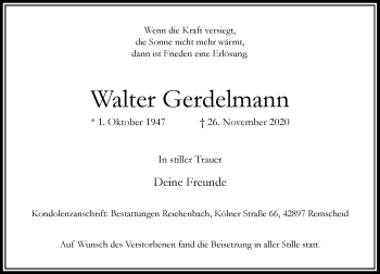 Traueranzeige von Walter Gerdelmann von Rheinische Post