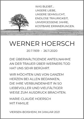 Traueranzeige von Werner Hoersch von Rheinische Post