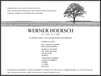 Traueranzeige von Werner Hoersch von Rheinische Post