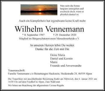 Traueranzeige von Wilhelm Vennemann von Rheinische Post