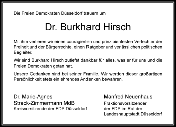 Traueranzeige von Burkhard Hirsch von Rheinische Post