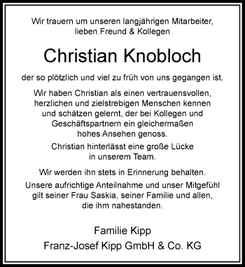 Traueranzeige von Christian Knobloch von Rheinische Post