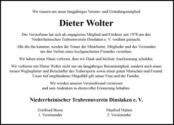 Traueranzeige von Dieter Wolter von Rheinische Post