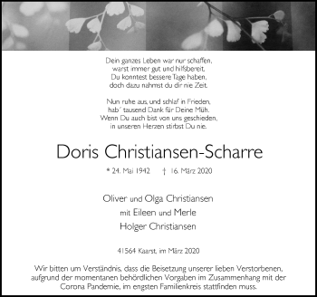 Traueranzeige von Doris Christiansen-Scharre von Rheinische Post