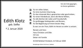 Traueranzeige von Edith Klotz von Rheinische Post
