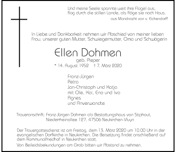 Traueranzeige von Ellen Dohmen von Rheinische Post