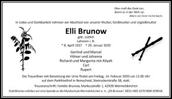 Traueranzeige von Elli Brunow von Rheinische Post