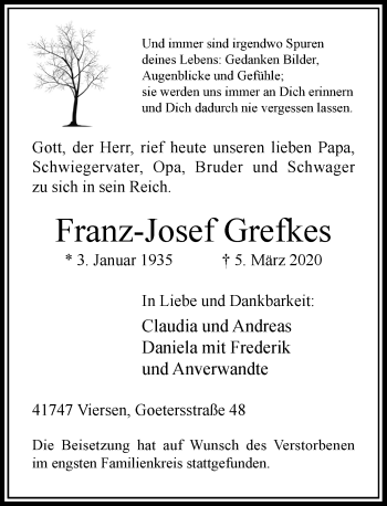 Traueranzeige von Franz-Josef Grefkes von Rheinische Post