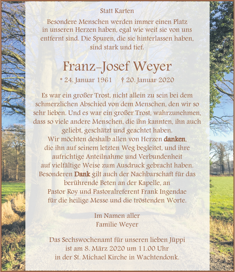  Traueranzeige für Franz-Josef Weyer vom 29.02.2020 aus Rheinische Post