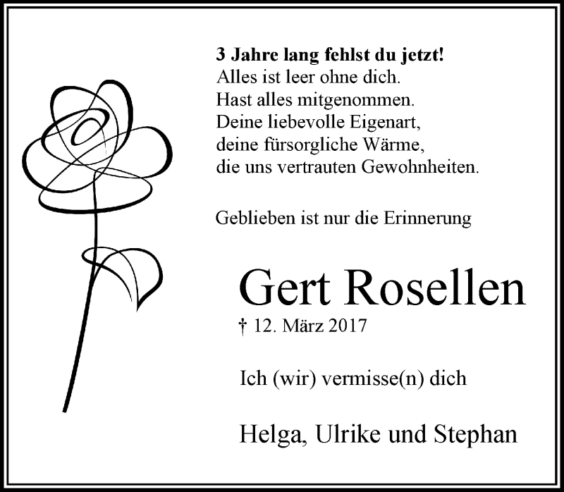  Traueranzeige für Gert Rosellen vom 12.03.2020 aus Rheinische Post