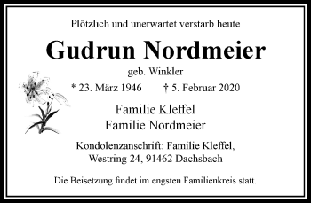 Traueranzeige von Gudrun Nordmeier von Rheinische Post