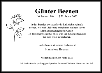 Traueranzeige von Günter Beenen von Rheinische Post