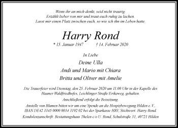 Traueranzeige von Harry Rond von Rheinische Post