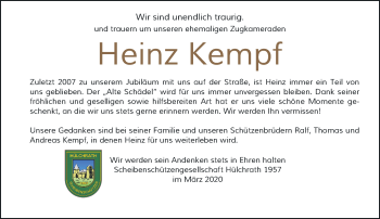 Traueranzeige von Heinz Kempf von Rheinische Post