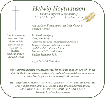 Traueranzeige von Helwig Heythausen von Rheinische Post