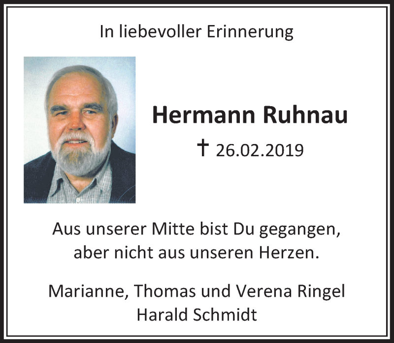  Traueranzeige für Hermann Ruhnau vom 26.02.2020 aus Rheinische Post