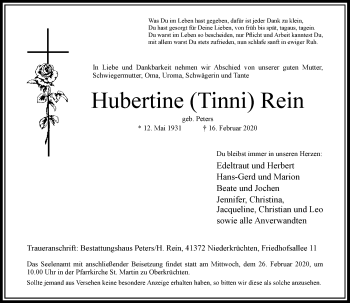 Traueranzeige von Hubertine Rein von Rheinische Post
