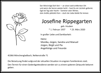 Traueranzeige von Josefine Rippegarten von Rheinische Post